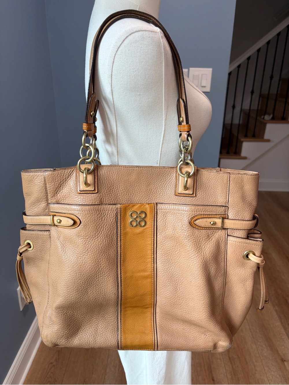 Coach Colette Large Leather Tote Bag Tan Camel Cognac Gold